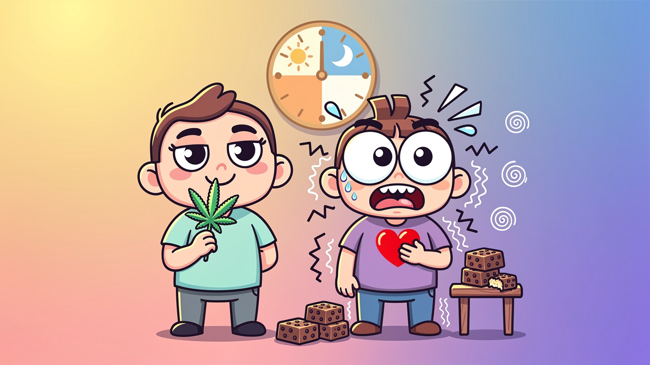 Cartoon showing cannabis anxiety risk comparison between users