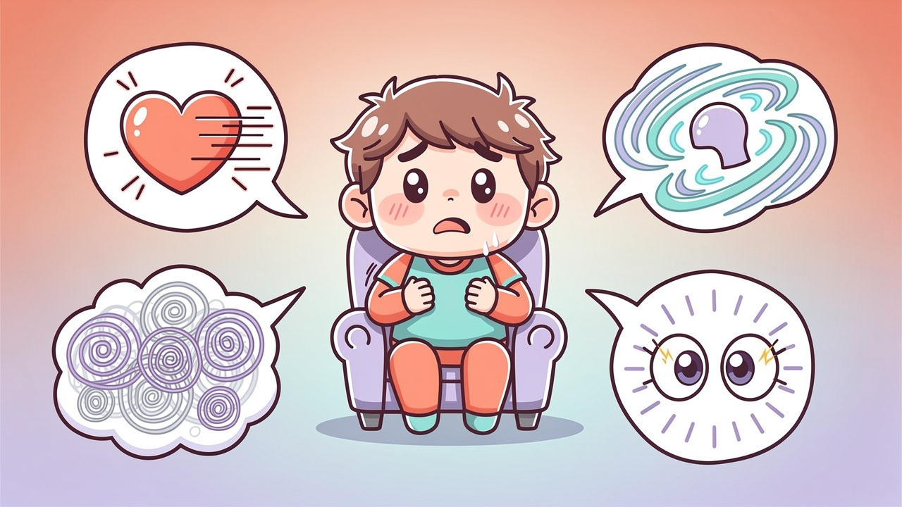 Cartoon showing physical and psychological cannabis anxiety symptoms