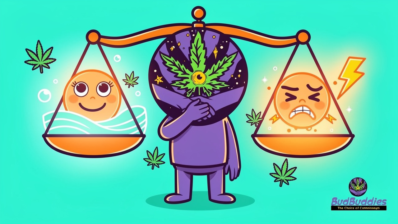 Cartoon scales balancing headache relief and headache pain