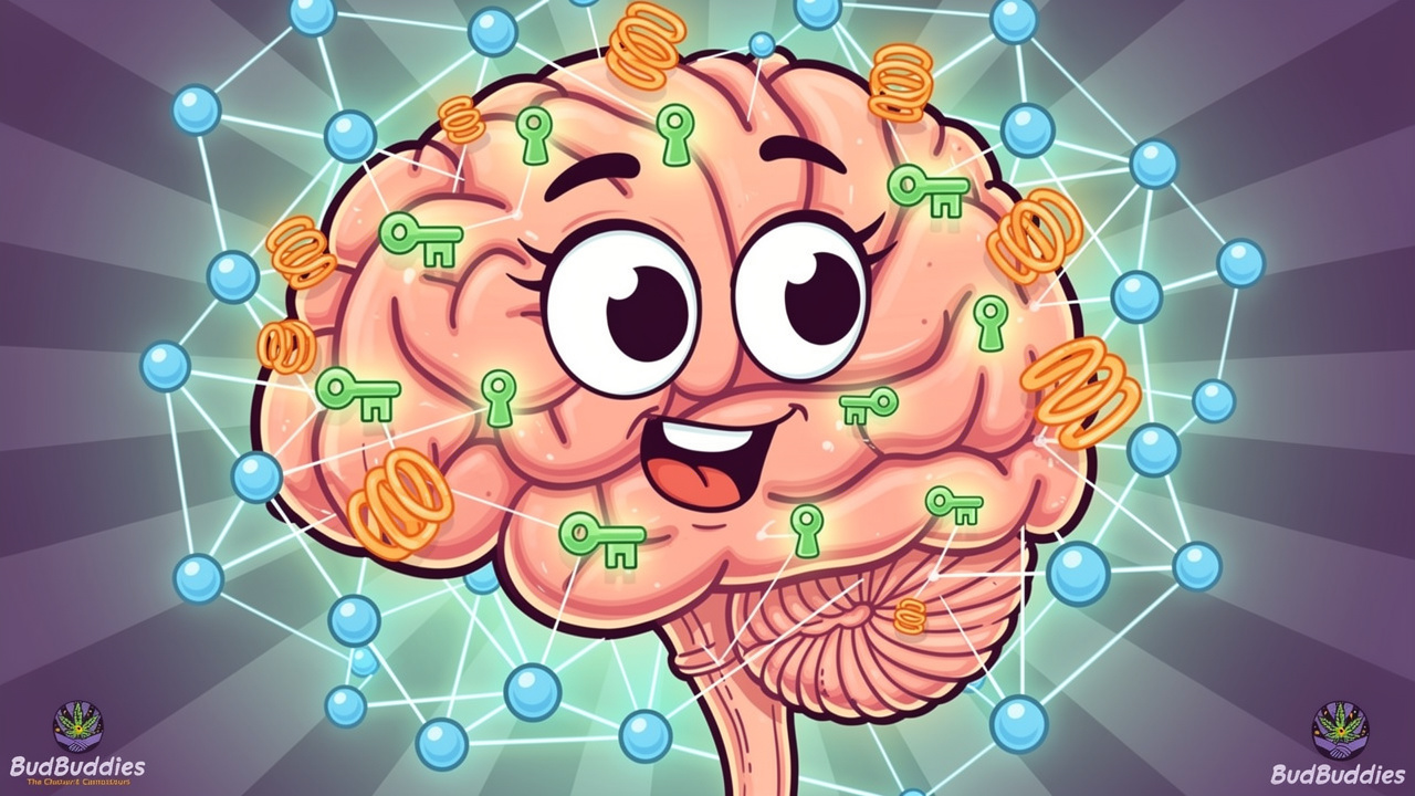 Cartoon brain showing cannabis and endocannabinoid system interaction