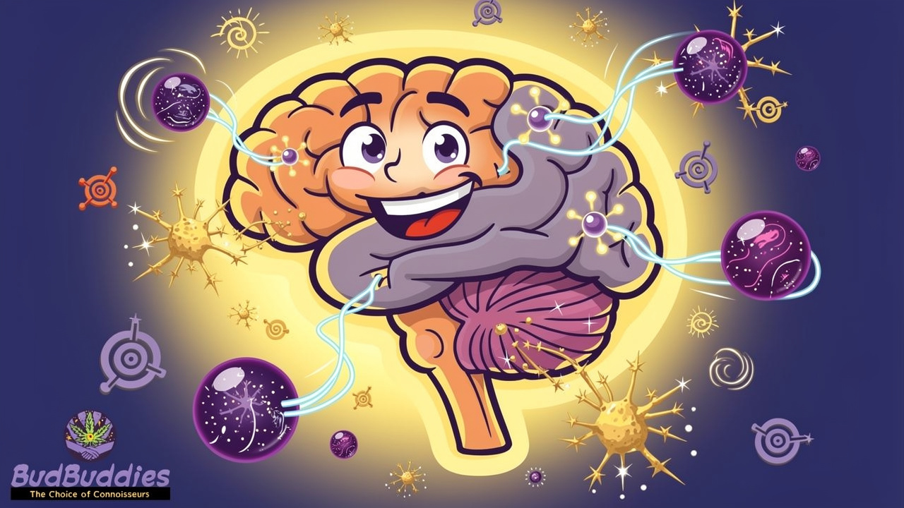 Cartoon brain showing THC effects on memory and focus