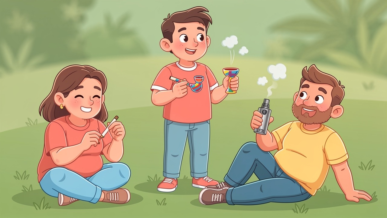Cartoon characters using different cannabis methods
