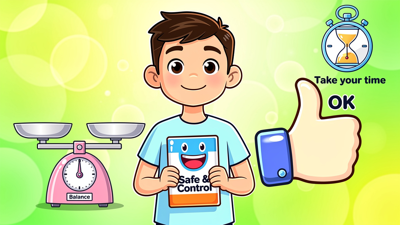 Cartoon character making smart cannabis dosing choices to avoid green out