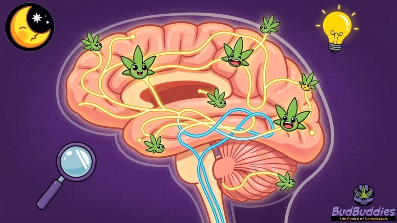 Cartoon brain showing how cannabis affects student thinking