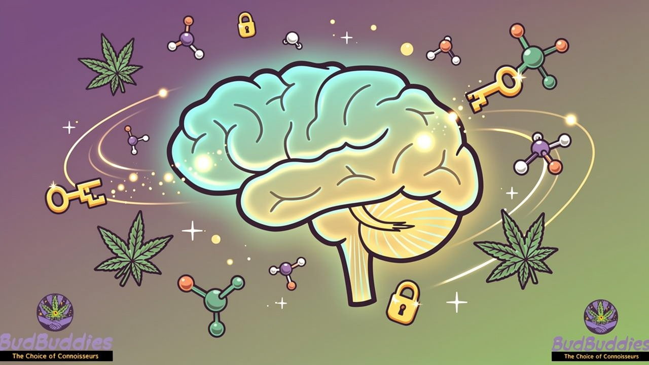 Cartoon brain showing cannabis endocannabinoid system interaction
