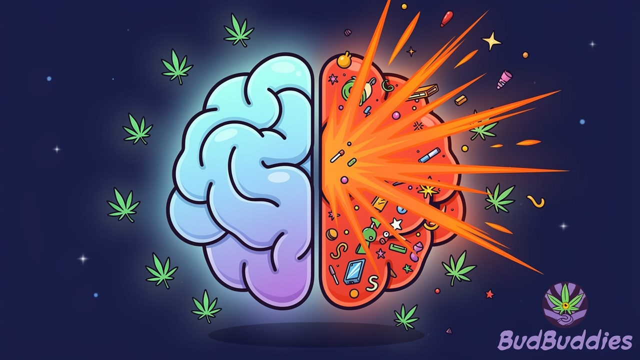 Cartoon brain showing cannabis effects on focus and memory