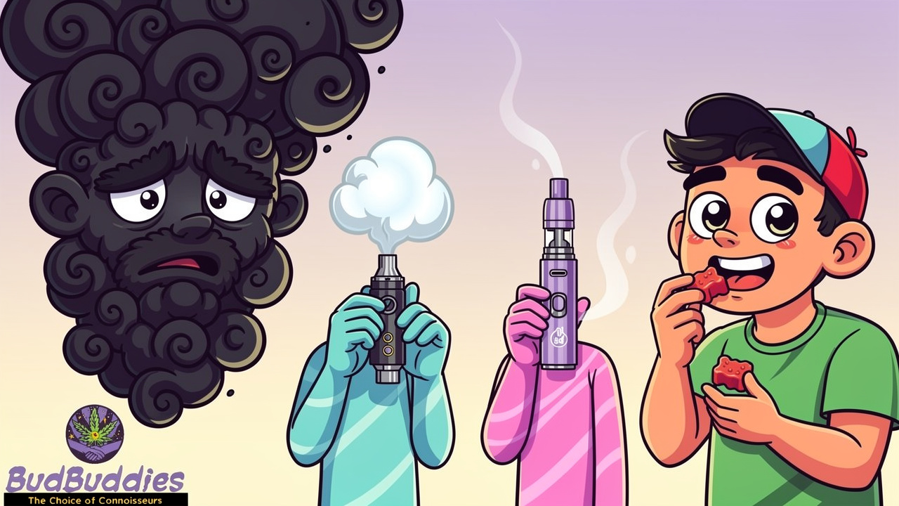 Cartoon comparing discretion levels of different cannabis consumption methods