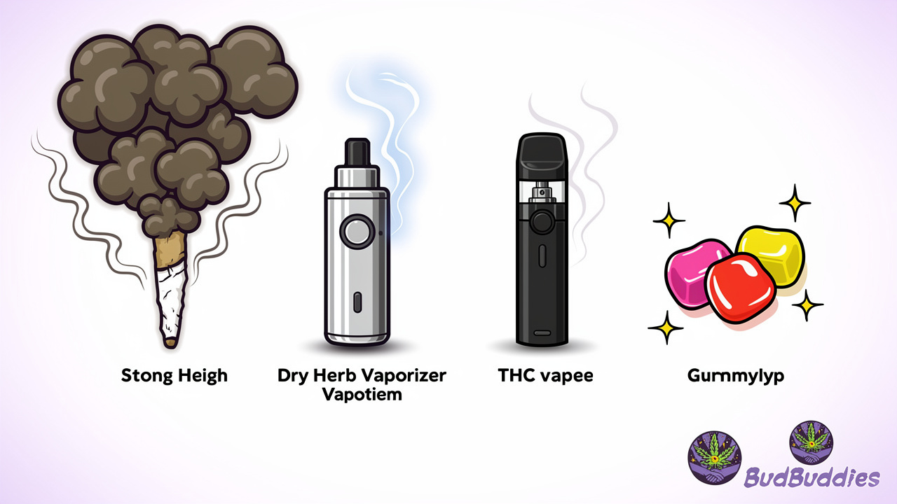 Cartoon icons comparing odour levels across different cannabis consumption formats