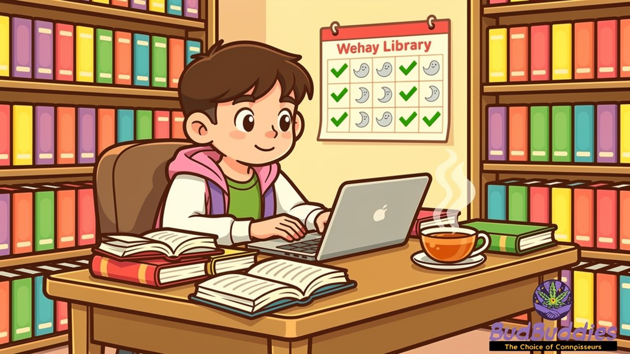 Cartoon student tracking cannabis use and academic schedule