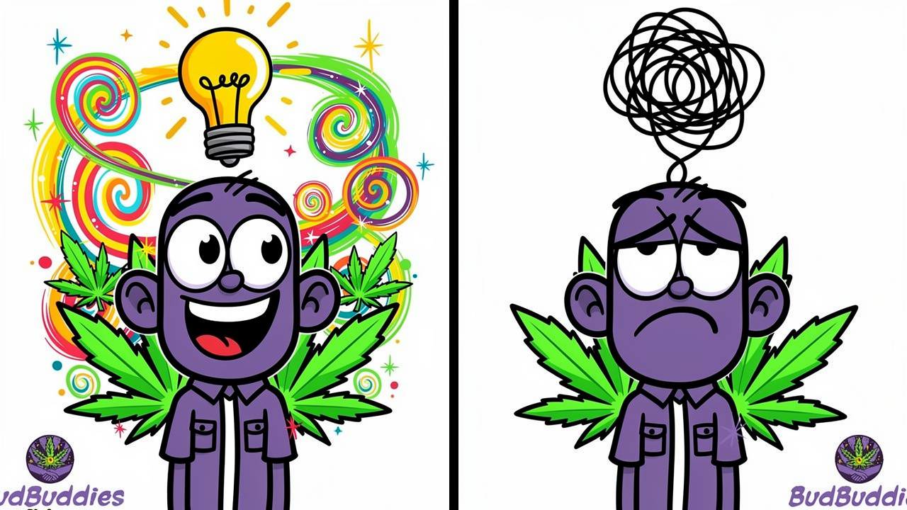 Cartoon showing cannabis helping and hindering essay writing