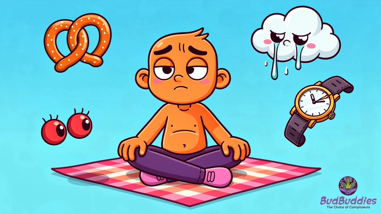 Cartoon person surrounded by symbols of cannabis side effects