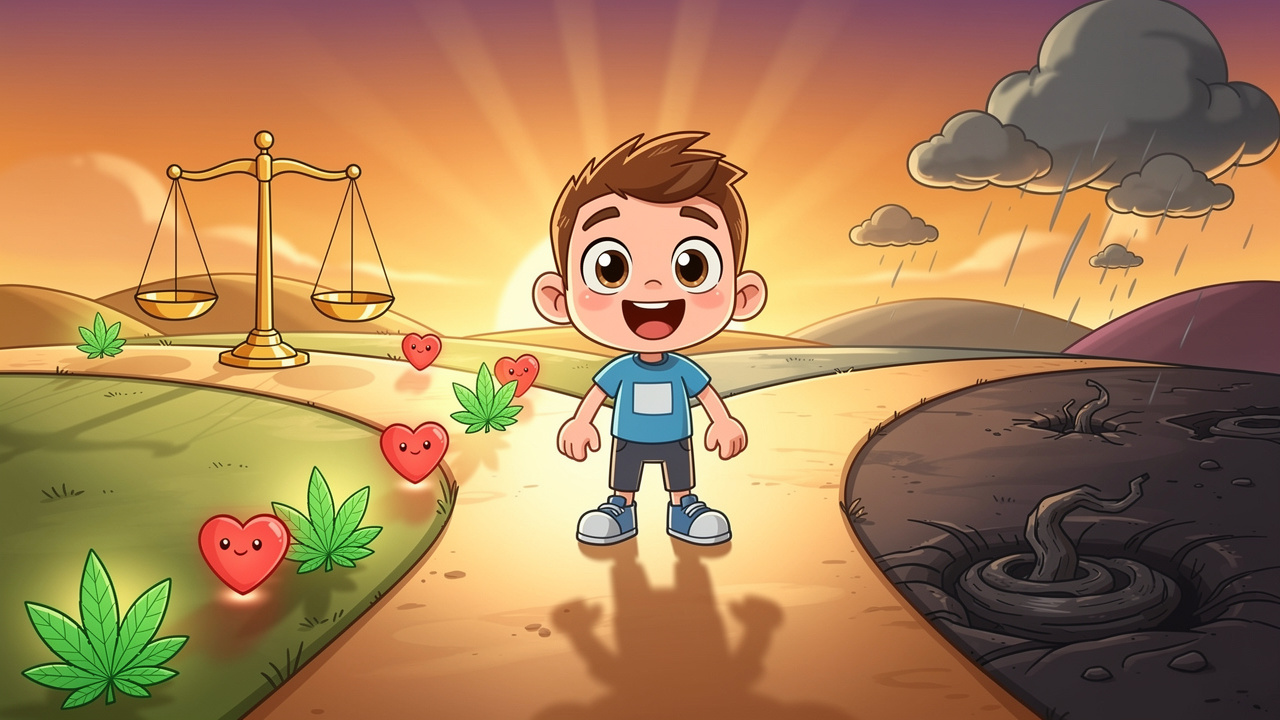 Cartoon character making informed long-term cannabis choices