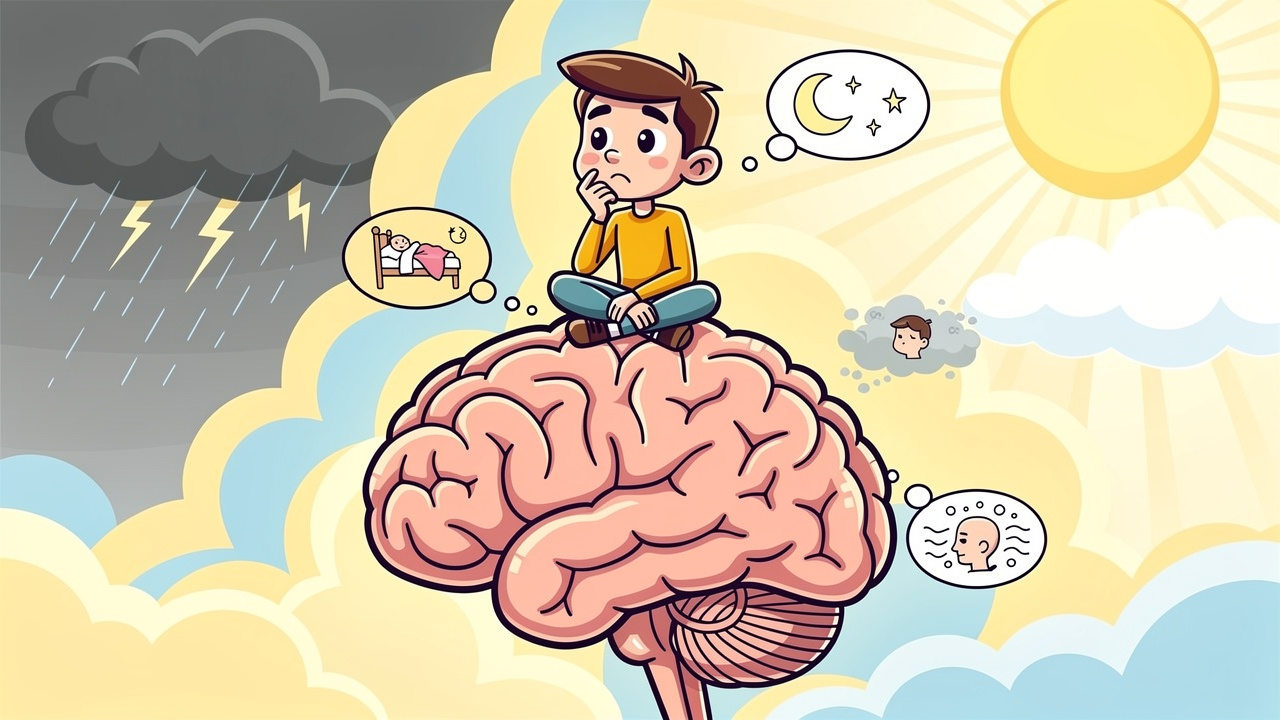 Cartoon character showing cannabis mental health effects