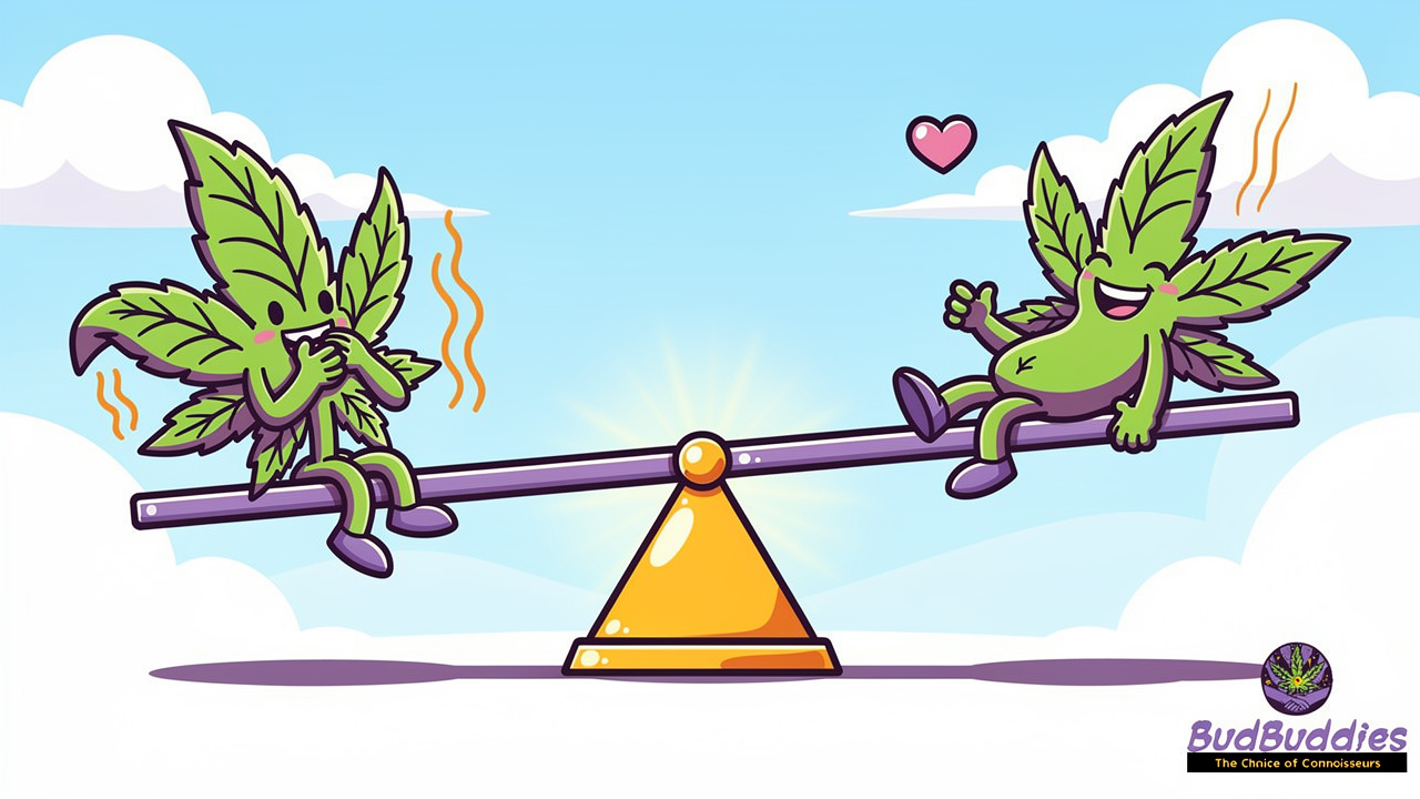 Cartoon balance showing cannabis helping and worsening reflux