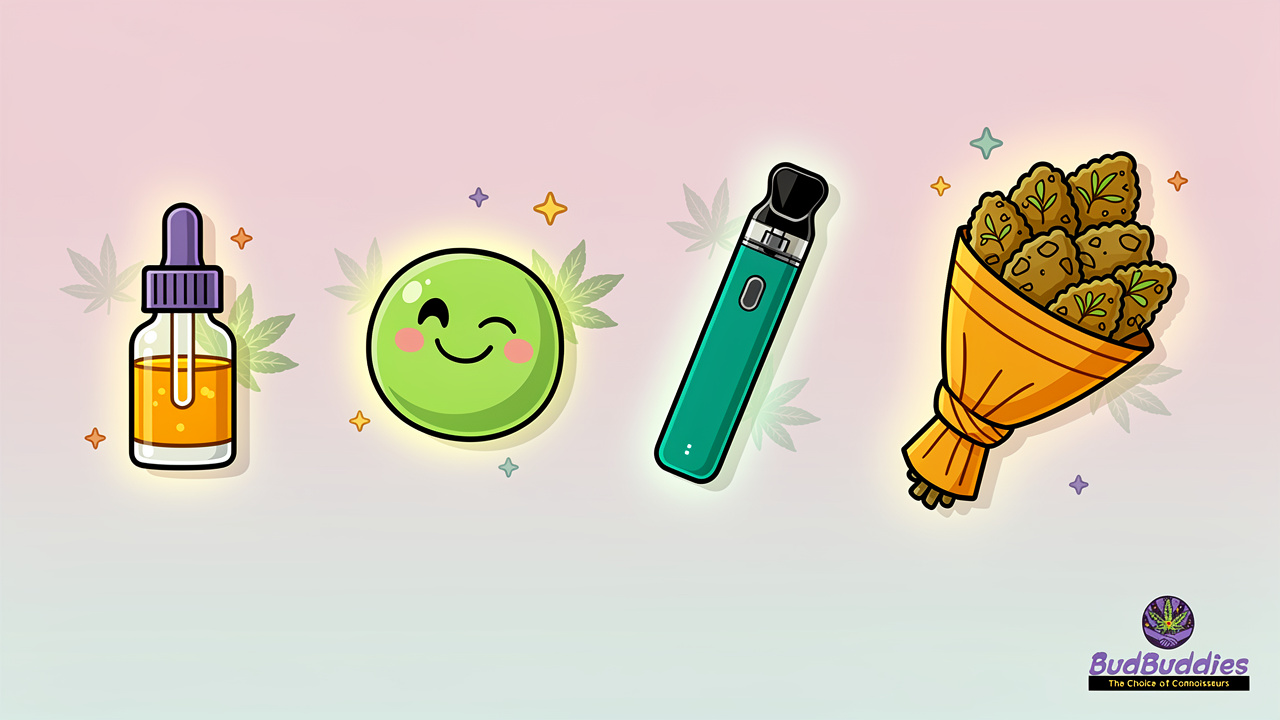 Cartoon cannabis product types for stress relief comparison