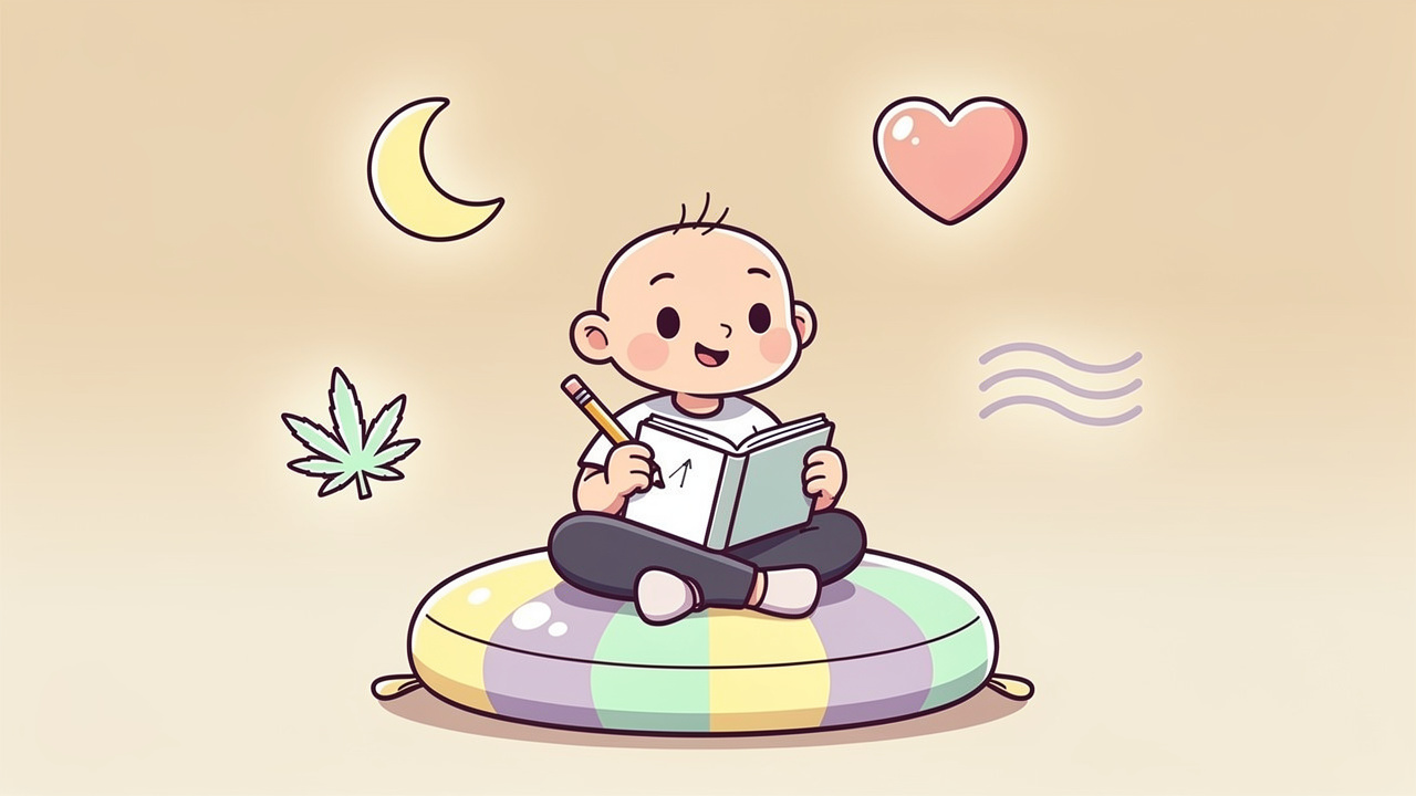 Cartoon character tracking cannabis side effects in a health diary
