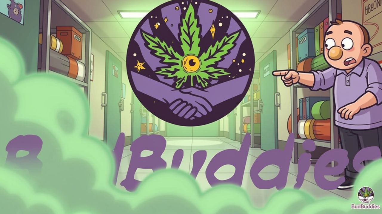 Cartoon showing smoke smell drifting under a dorm room door