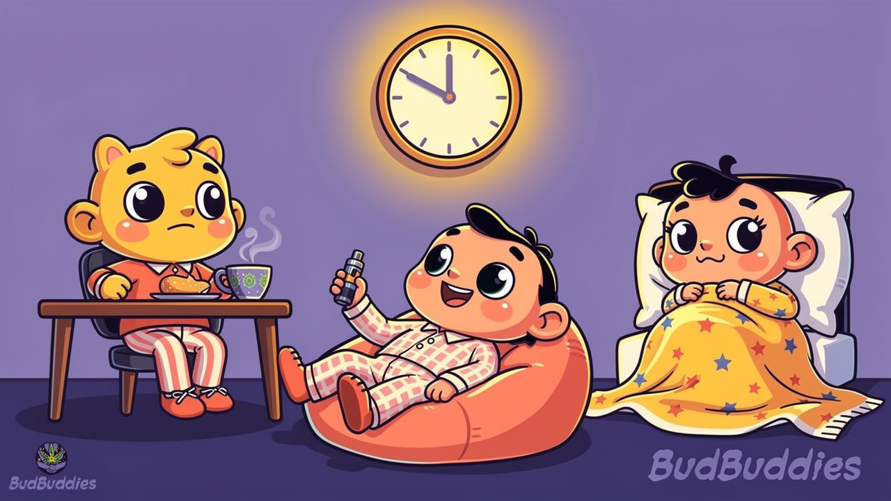 Cartoon showing best timing for cannabis around study sessions