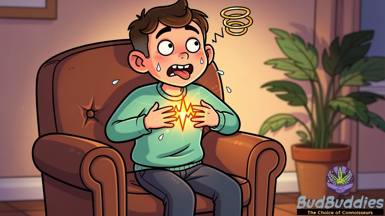 Cartoon character showing signs of being too high
