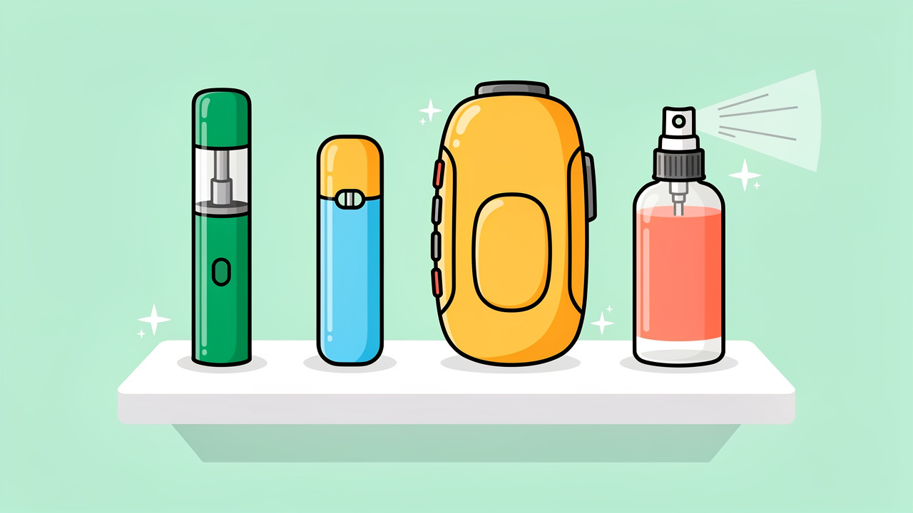 Cartoon display of different cannabis vape product formats
