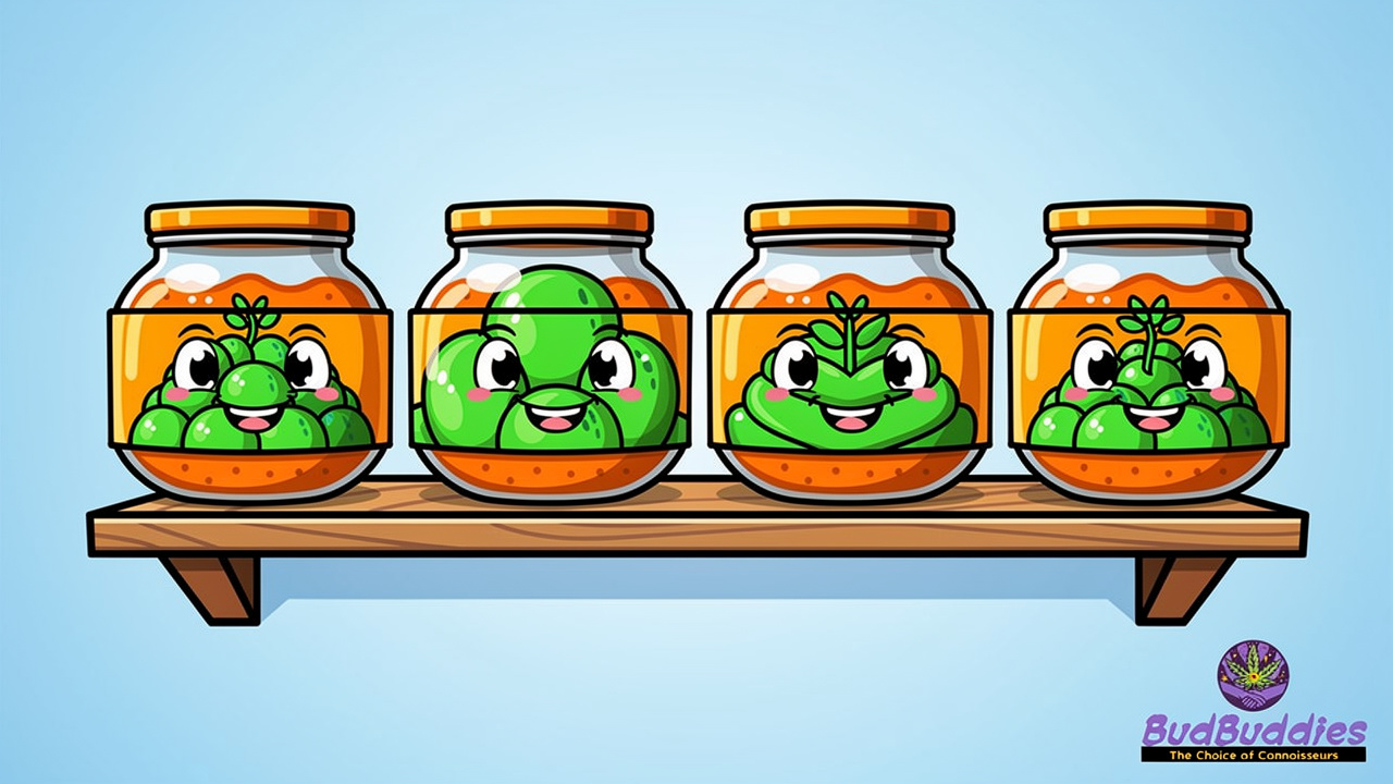 Cartoon jars showing increasing cannabis weight sizes
