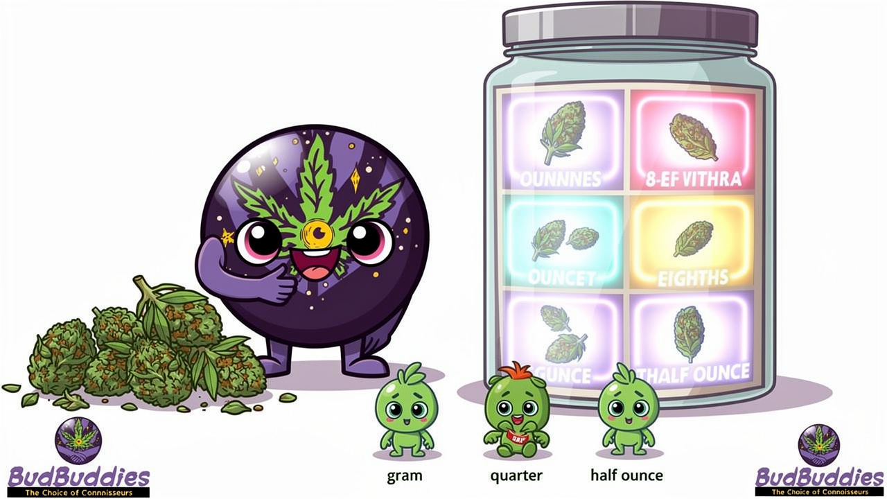 Illustration comparing cannabis weight measurements including an eighth