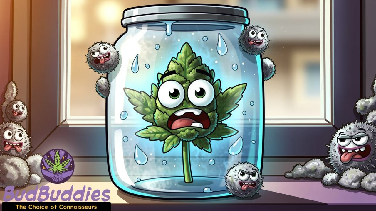 Cartoon condensation and mould forming inside sealed jar