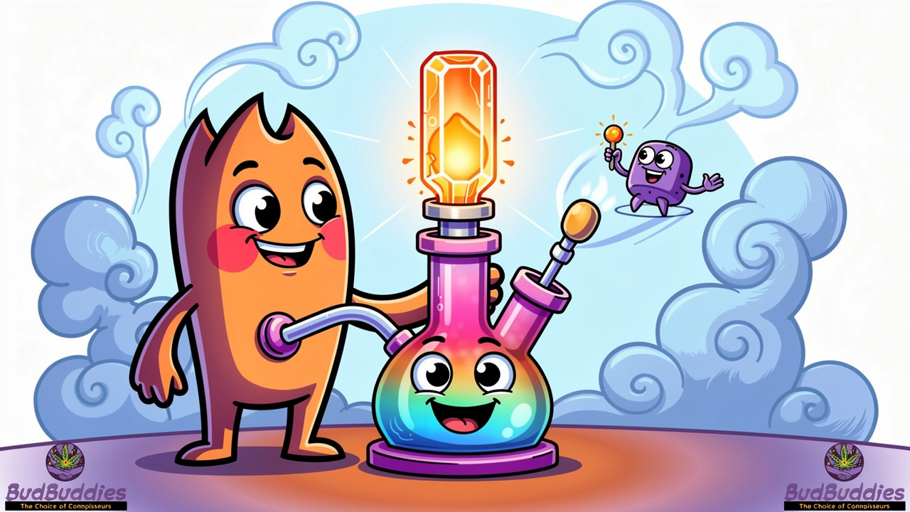 Cartoon dab rig being heated with playful vapour clouds