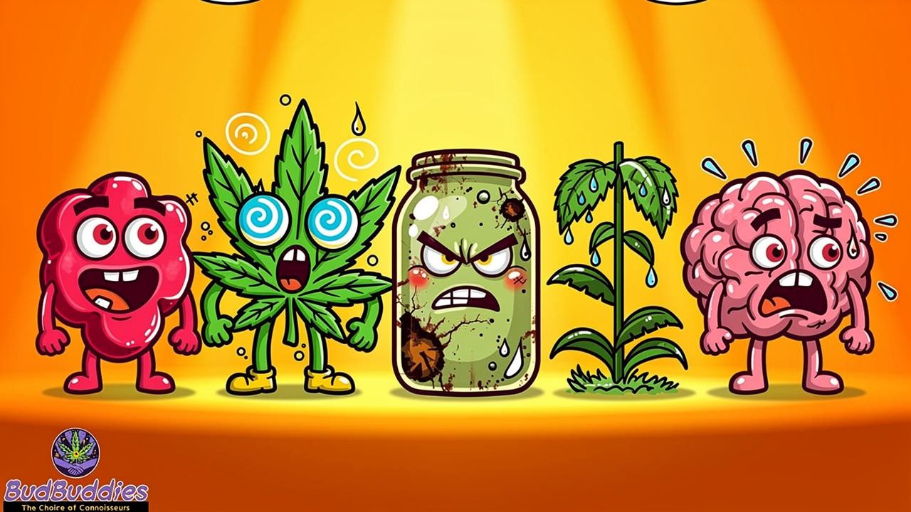 Cartoon characters representing causes of cannabis digestive upset