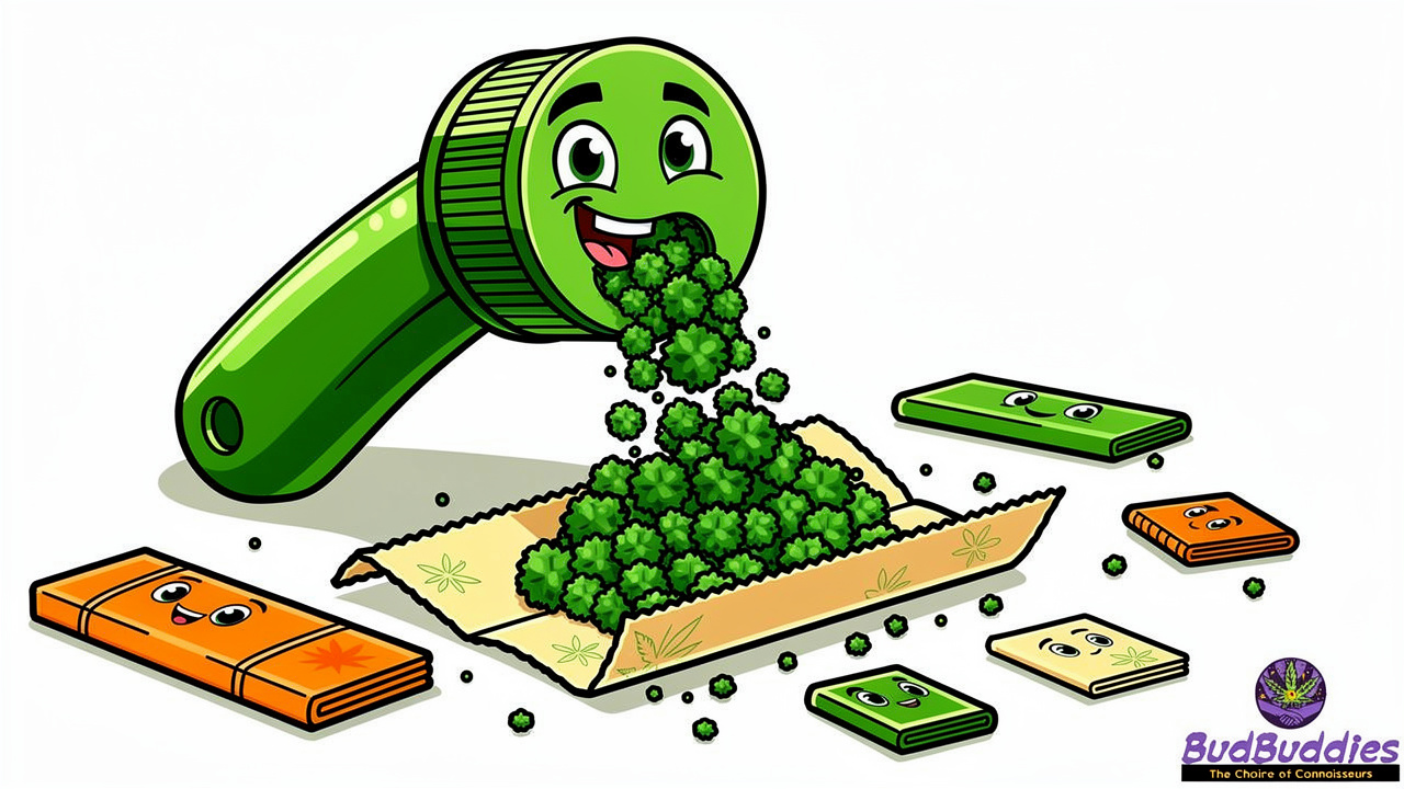 Cartoon grinder and rolling papers of different sizes
