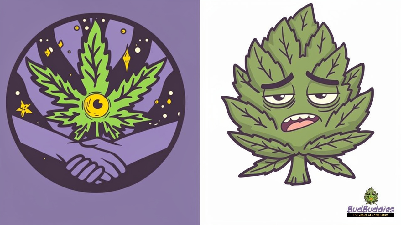 Cartoon comparison of fresh versus flavour-faded cannabis bud