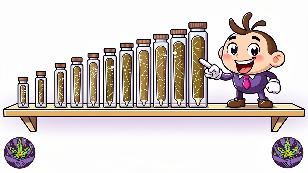 Cartoon display of different sized pre-rolled joints