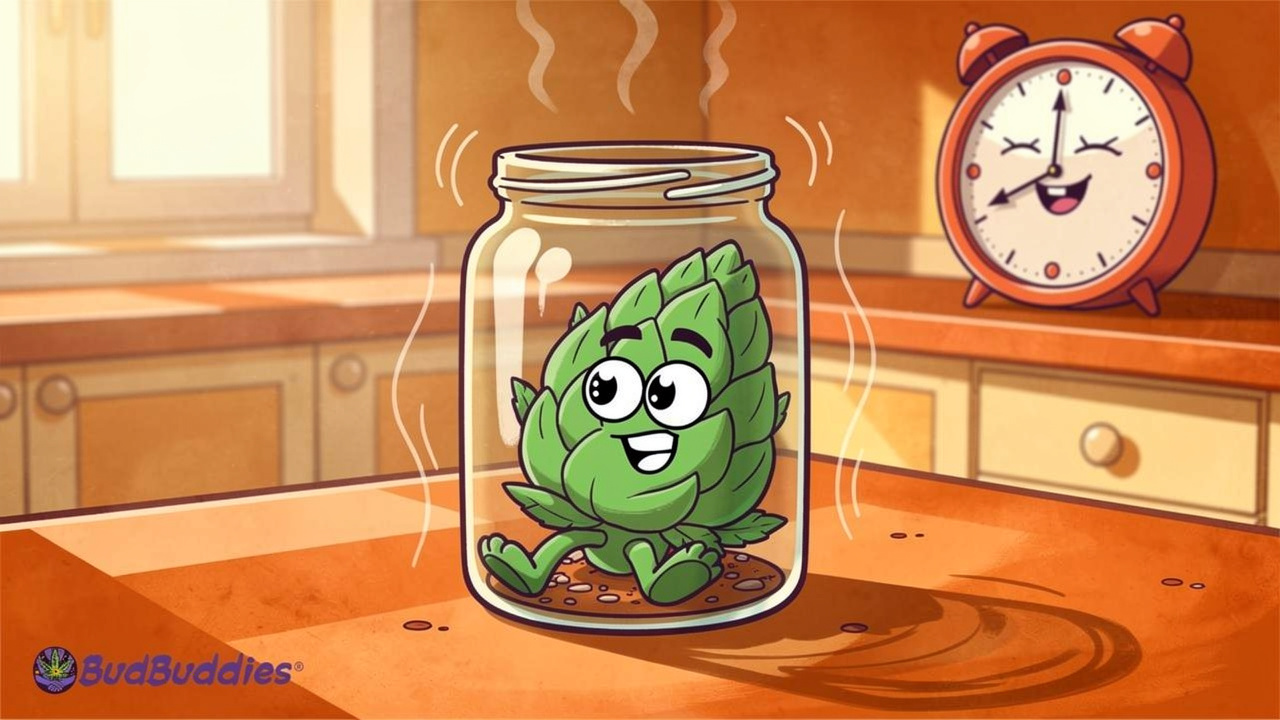 Cartoon jar of cannabis thawing slowly and safely