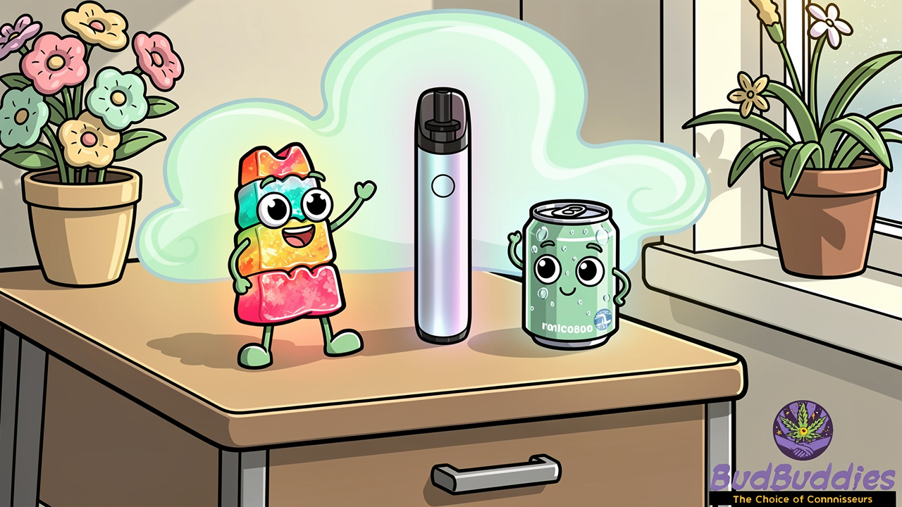 Cartoon edibles vape pen and drink for odour-free use