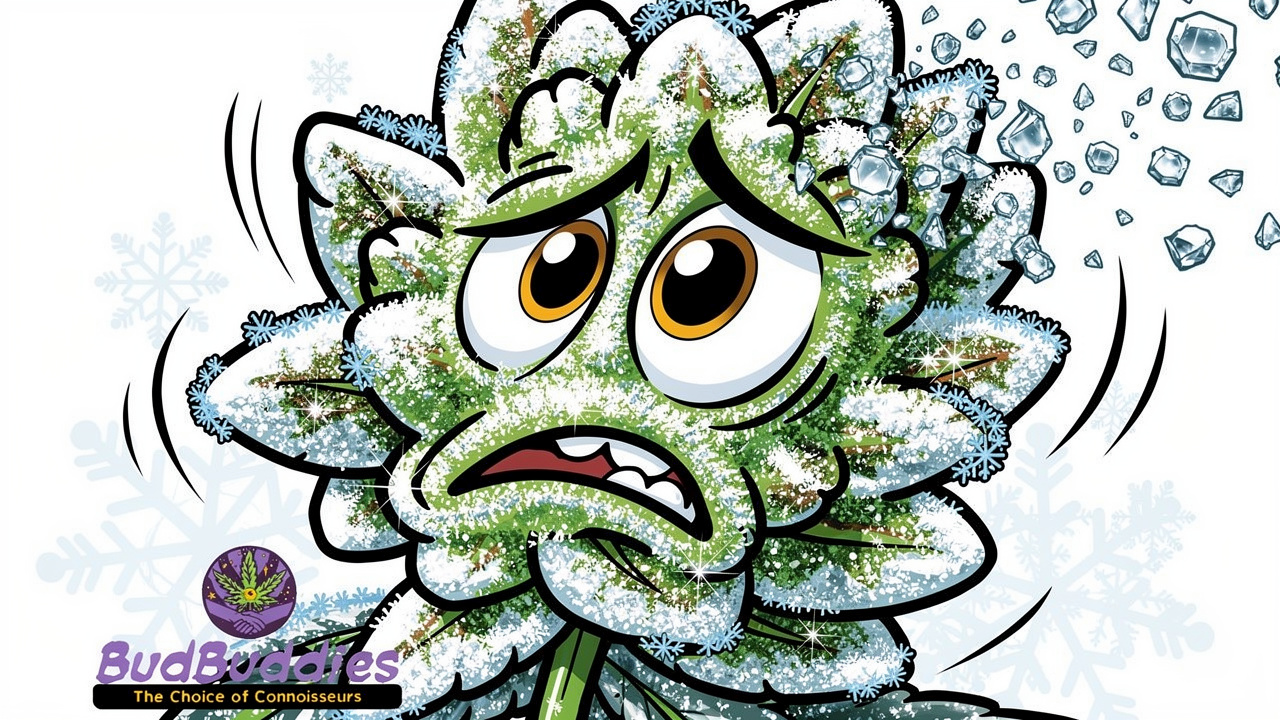 Cartoon trichomes turning brittle and breaking from cold