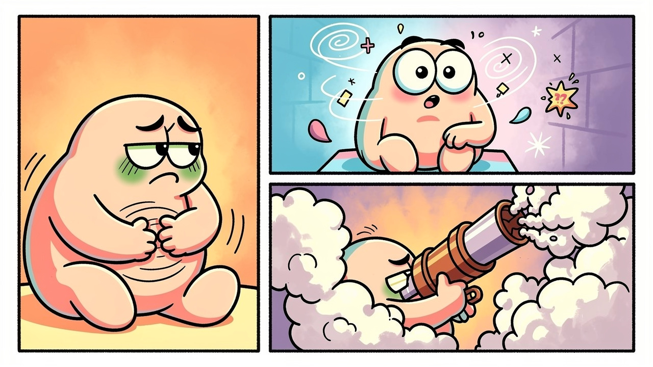 Cartoon showing common causes of cannabis sickness triggers