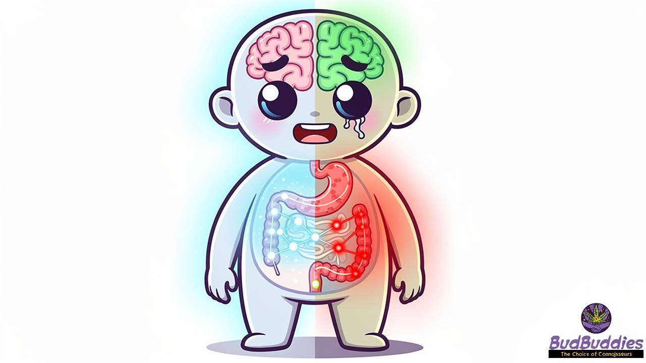 Cartoon figure showing calming and irritating effects of THC