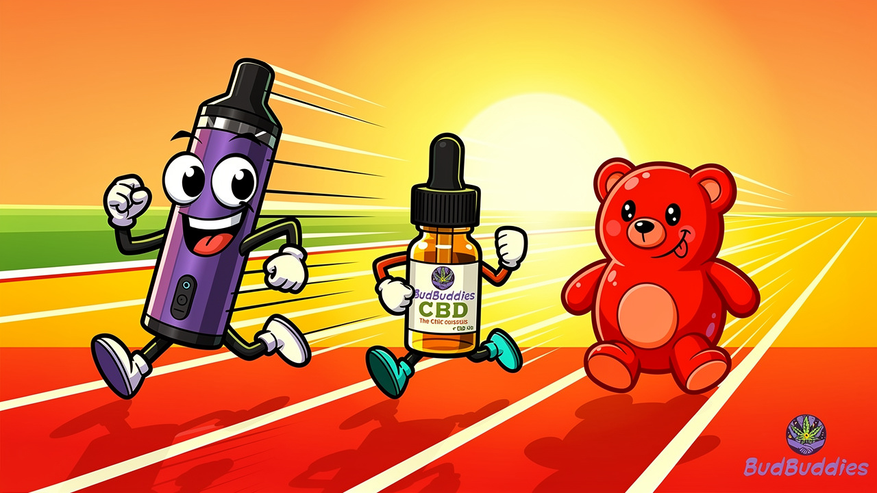 Cartoon CBD vape oil and edible speed comparison