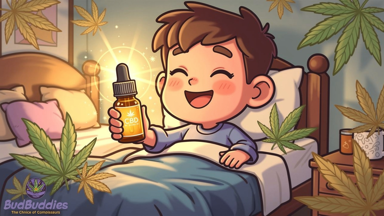 Cartoon character holding CBD oil for relief
