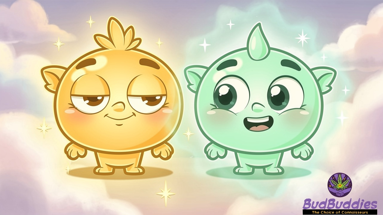 Cartoon comparison of CBD and THC characters for sleep