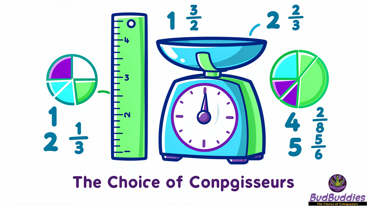 Cartoon measurement tools showing gummy portion sizes and fractions