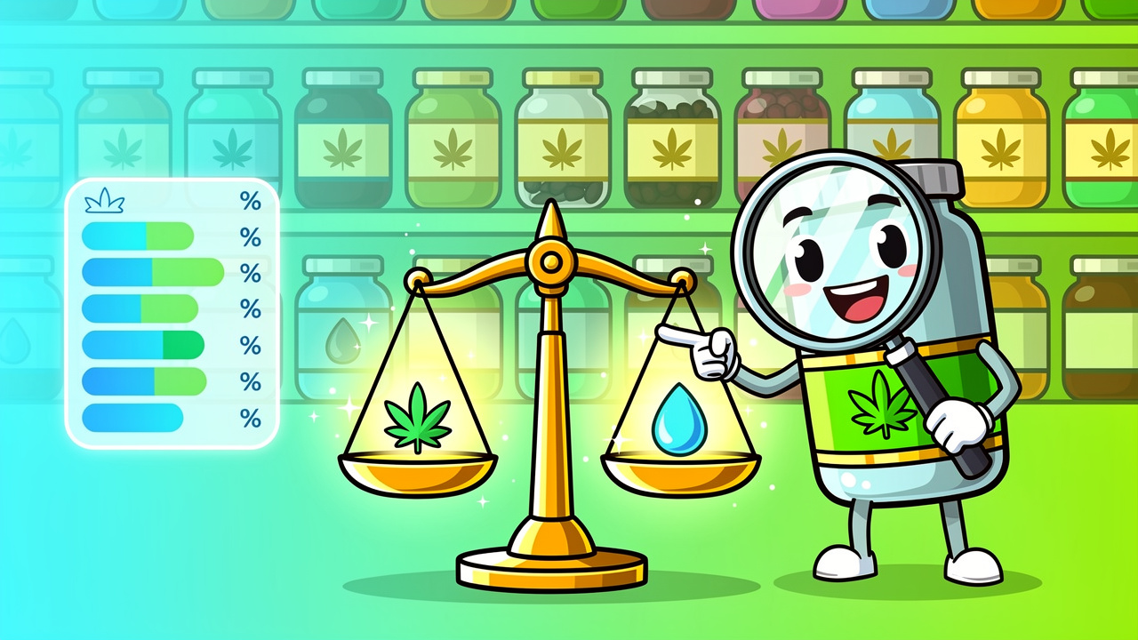 Cartoon illustration of choosing balanced cannabis products wisely