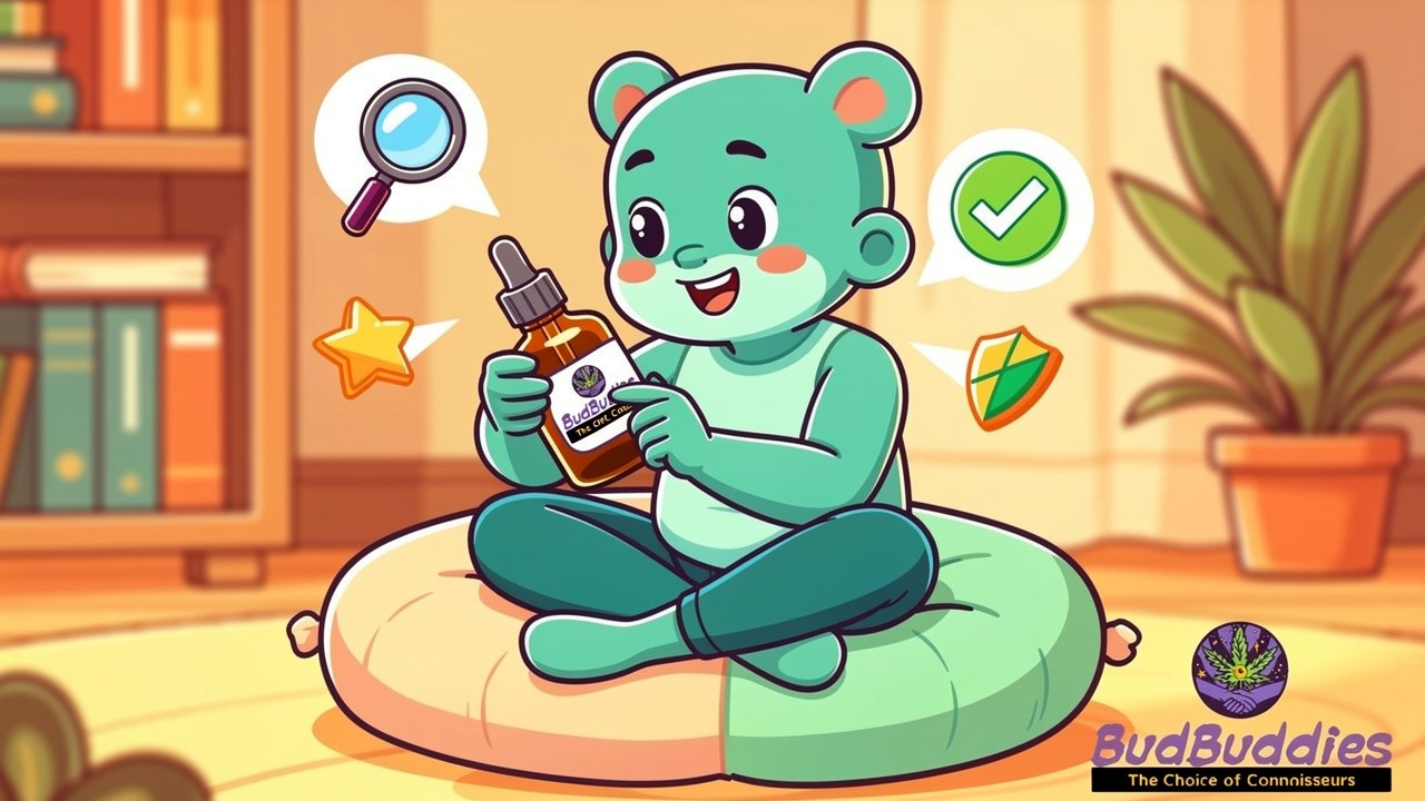 Cartoon character carefully choosing the right THC oil product