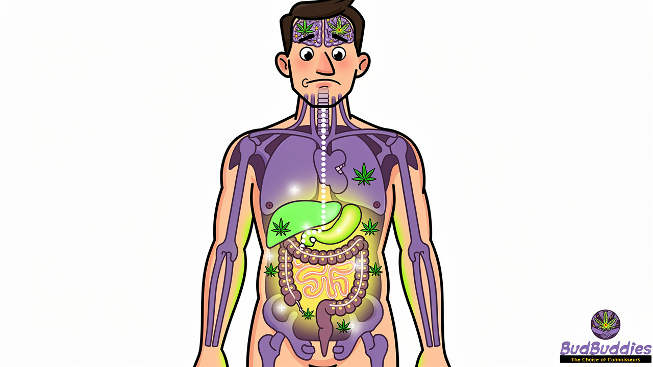Cartoon diagram of gut and brain link in CHS