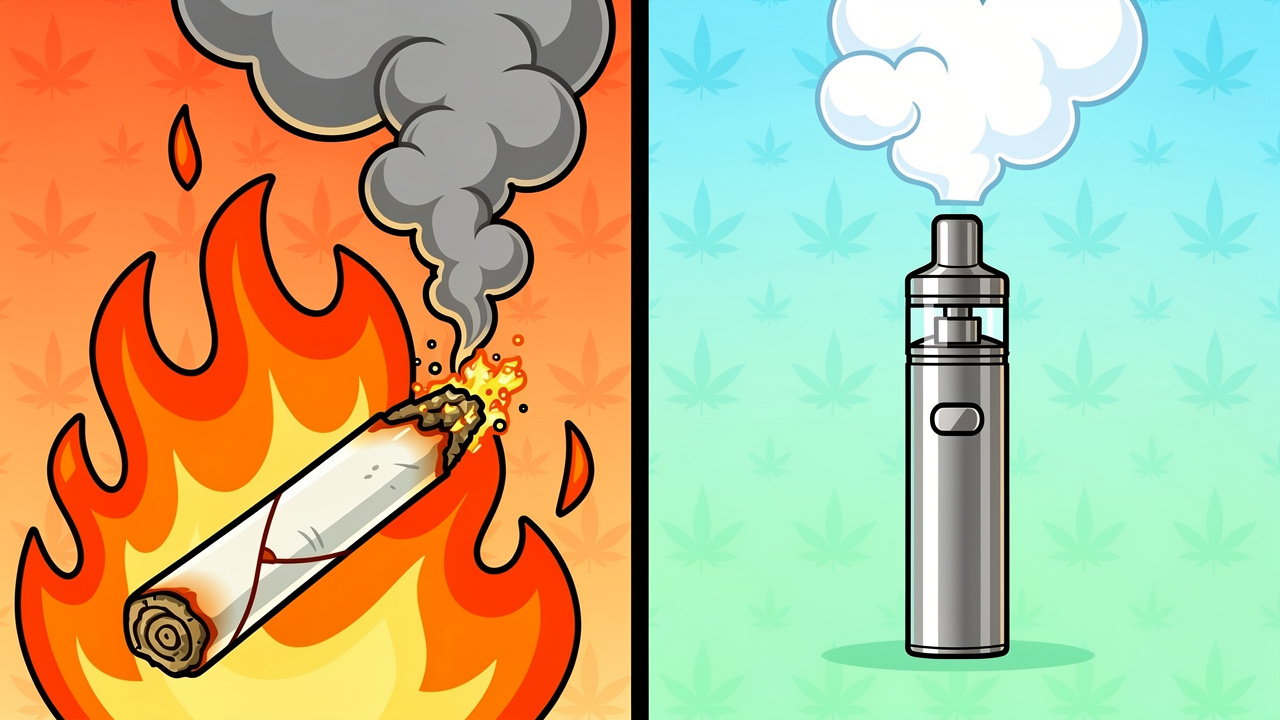 Cartoon showing combustion from smoking versus clean vapour from vaping