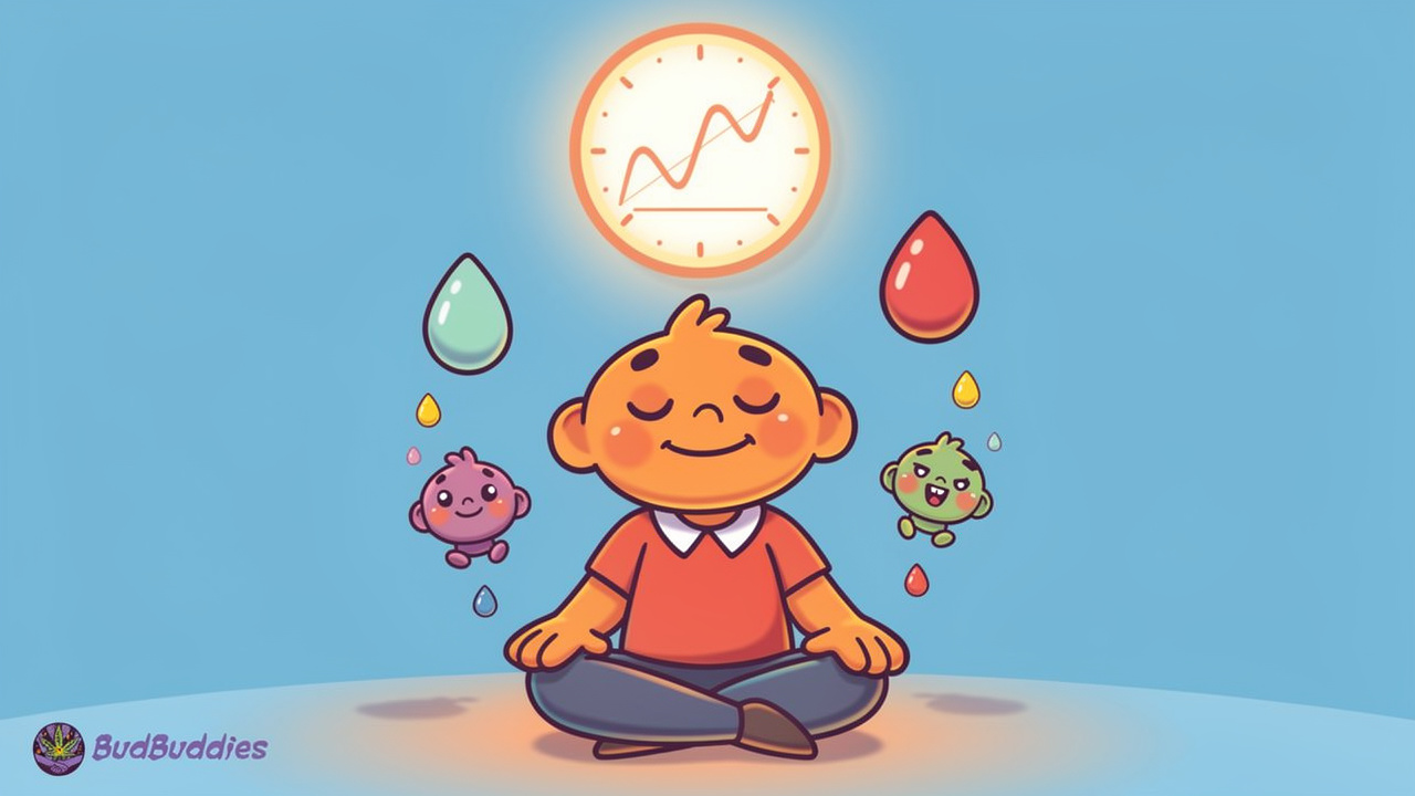 Cartoon figure showing rising and falling stress hormone levels