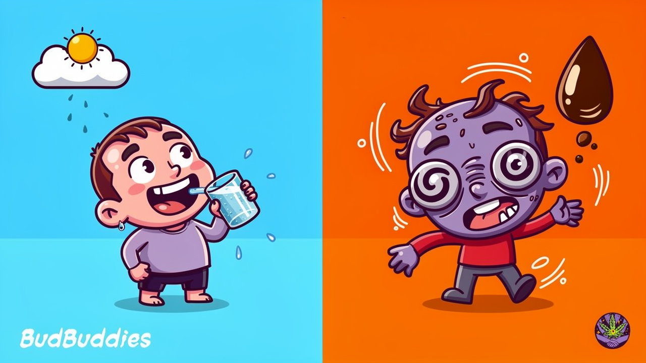 Cartoon comparison of mild cottonmouth versus real dehydration
