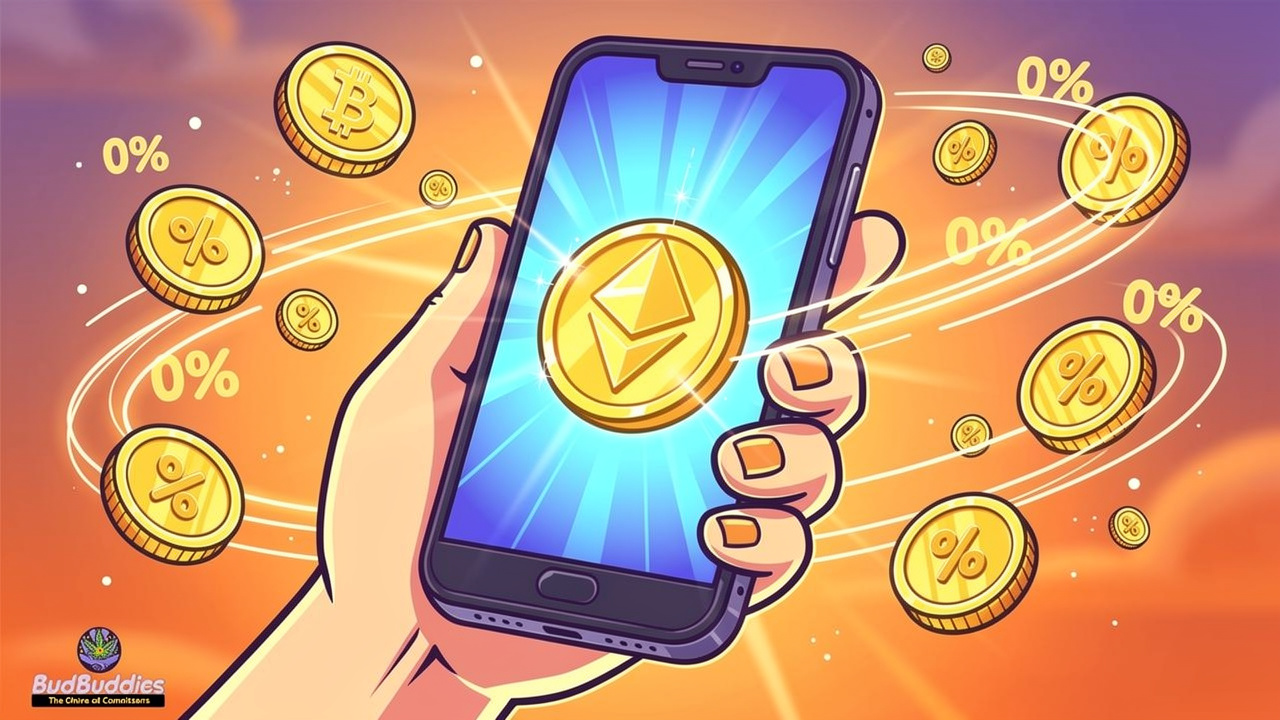 Cartoon illustration of cryptocurrency payment discount benefits