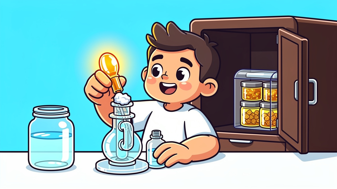 Cartoon character cleaning and maintaining a dab rig