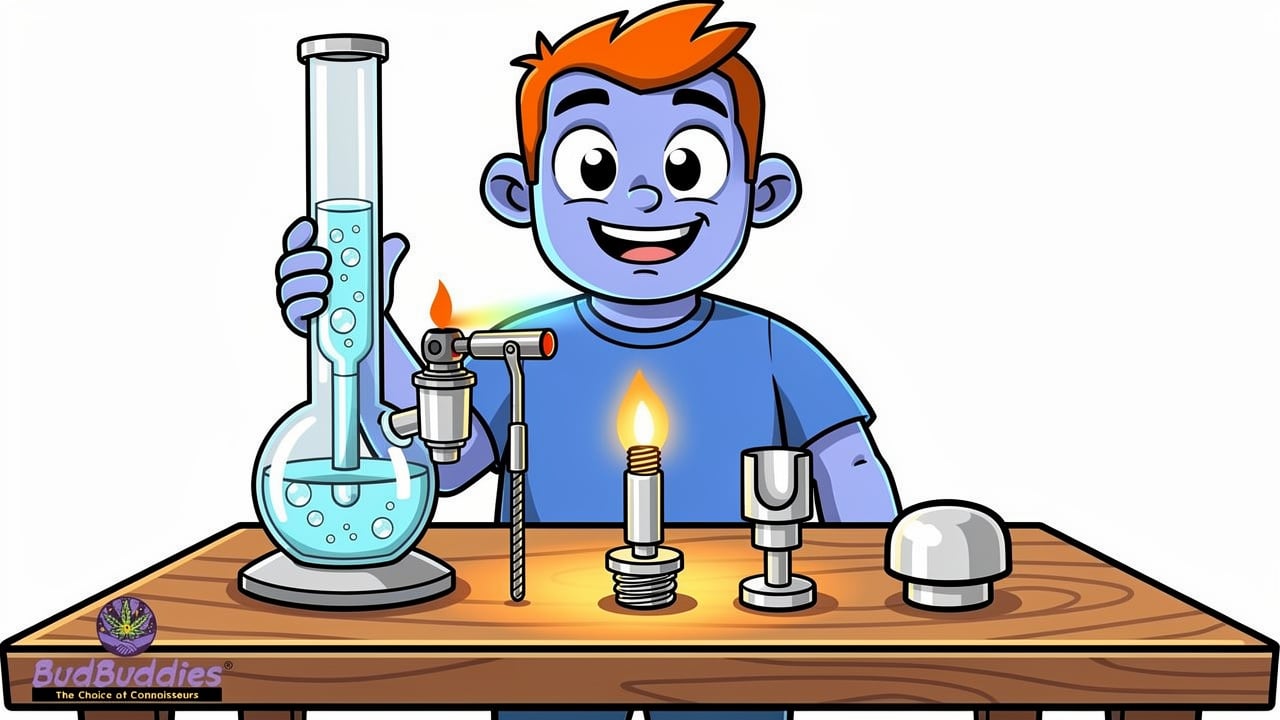 Cartoon illustration of dab rig and dabbing equipment